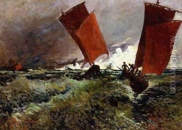 Red Sails Oil Painting - Emile Jourdan