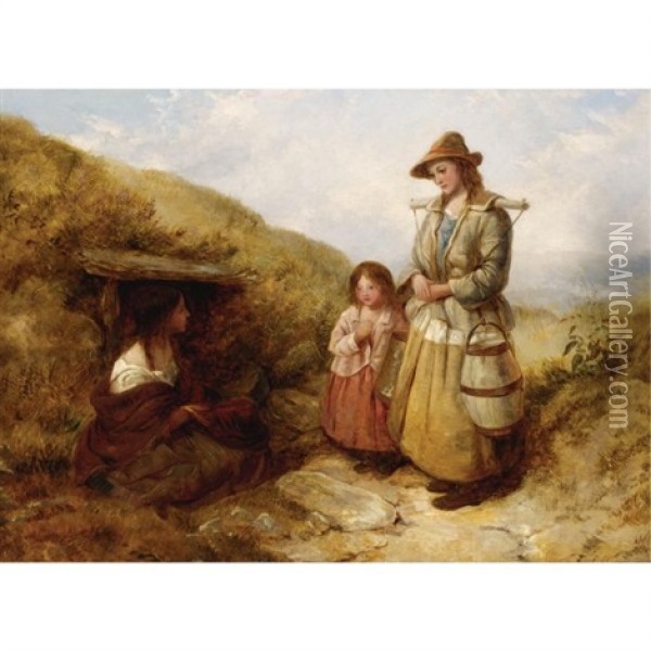 A Wayside Chat Oil Painting - Edward John Cobbett