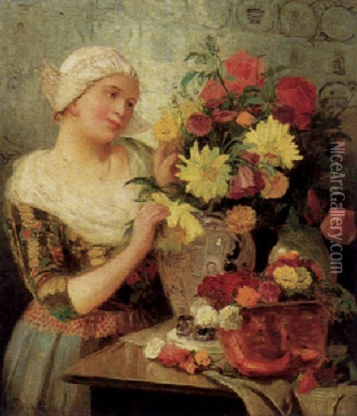 Hollandisches Madchen Mit Blumen Oil Painting - Carl Duxa