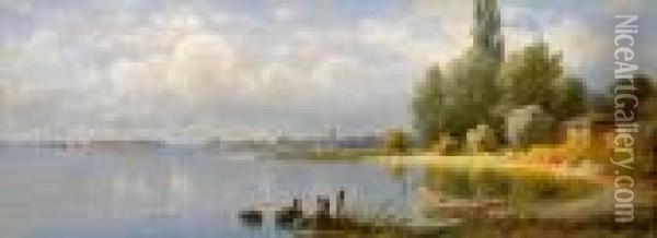 Blick Vom Osten Auf Die 
Inselstadt Lindau Im Morgendlichen Licht An Einem Sonnigen Fruhlingstag Oil Painting - Paul Heitinger