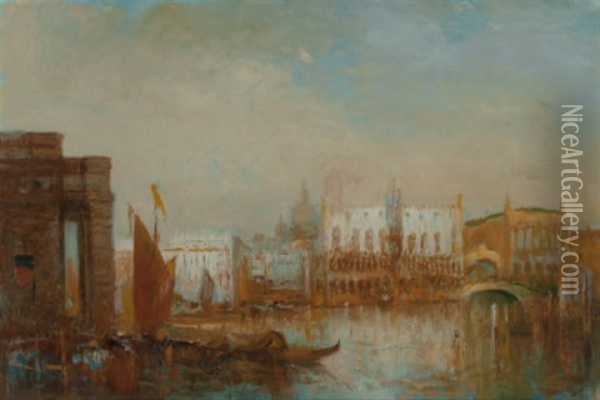 The Customs House (or Drogana Di Mare), Grand Canal, Venice Oil Painting - Lucien Whiting Powell