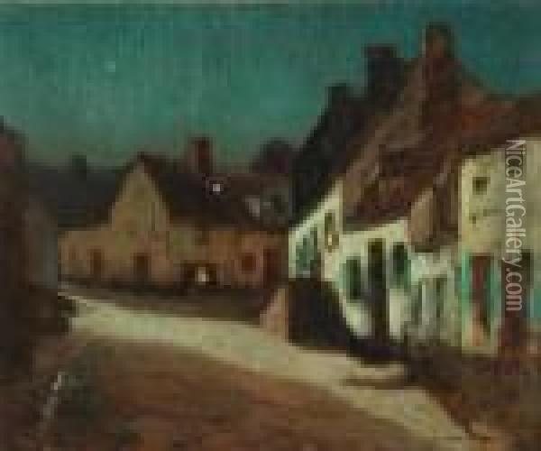 Street Scene, Night Oil Painting - George Elmer Browne