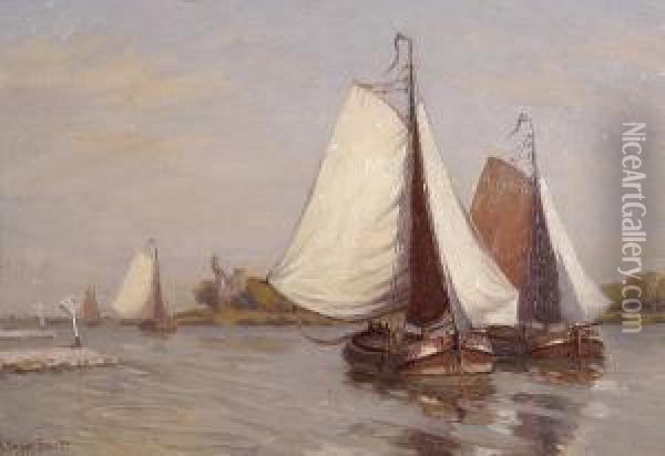 Barges Near Scheveningham Oil Painting - Robert Bagge Scott