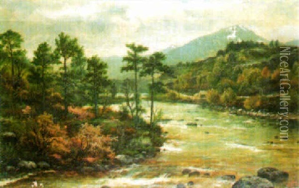 Highland River Scene Oil Painting - Edgar Longstaffe