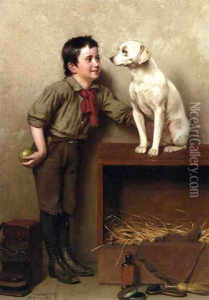 His Favorite Pet Oil Painting - John George Brown