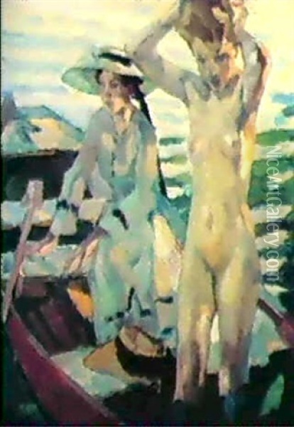 Zwei Madchen Im Boot Oil Painting - Leo Putz