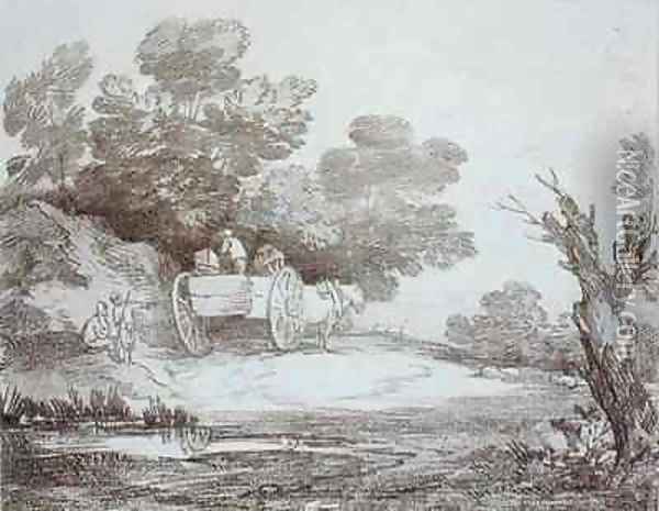 Wooded Landscape Country Cart and Figures Oil Painting - Thomas Gainsborough
