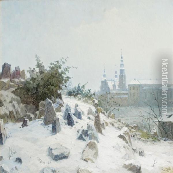 View Of Rosenborgcastle From The Botanical Garden In Copenhagen On A Winter'sday Oil Painting - Christian Zacho