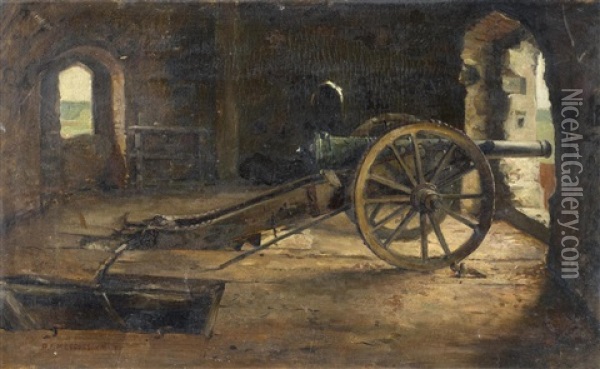 Festungsinneres Mit Kanone Oil Painting - Pius Ferdinand Messerschmitt