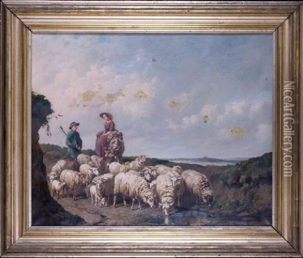 Berger Et Son Troupeau Oil Painting - Edouard Woutermaertens