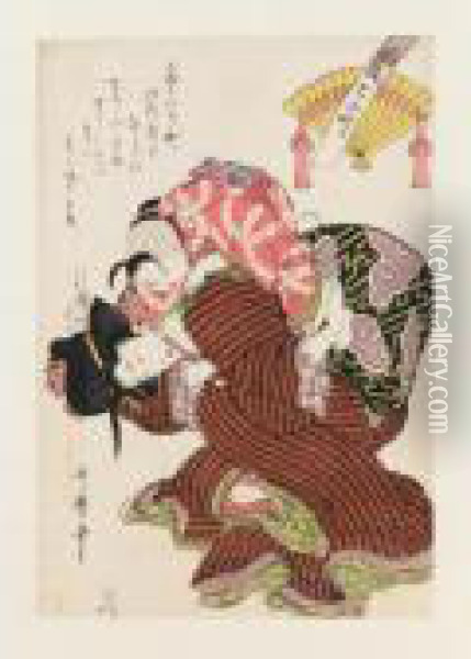 Madre E Figlio. Oil Painting - Utamaro Ii Kitagawa