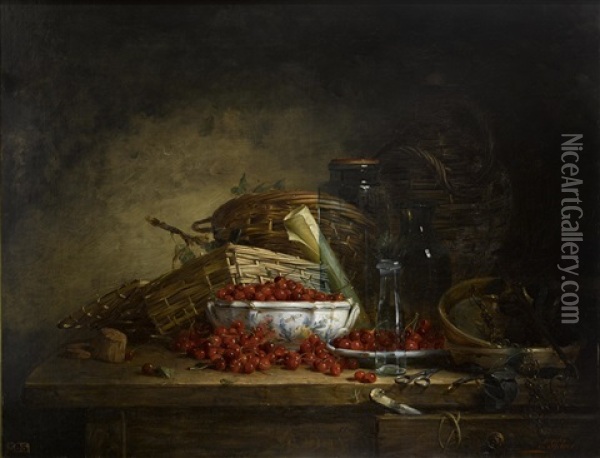 A Still Life With Cherries Oil Painting - Ernest Eugene Lefebvre