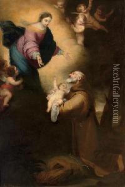 The Vision Of Saint Felix Of Cantalicio Oil Painting - Jose Roldan Y Martinez