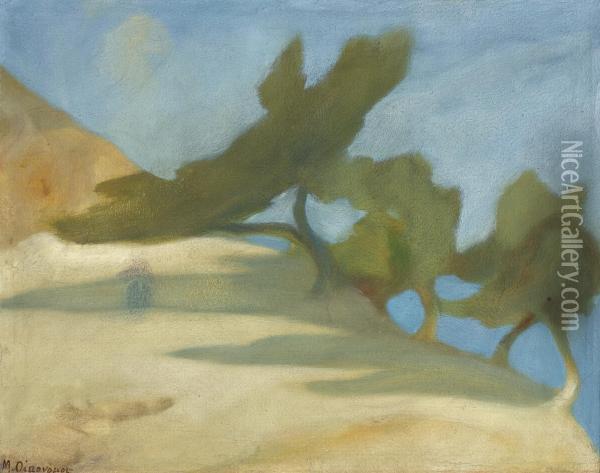Trees In A Landscape Oil Painting - Michalis Economou