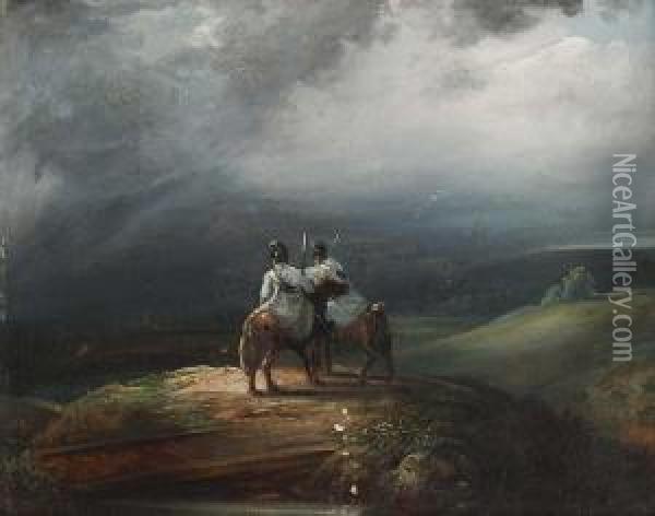 Zwei Reiter Beim Recognoszieren Oil Painting - Johann Baptist Seele