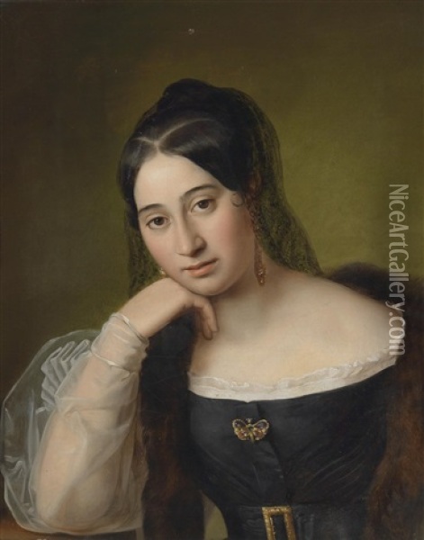 Bildnis Einer Nachdenklichen Dame Im Schwarzen Kleid Oil Painting - Natale Schiavoni