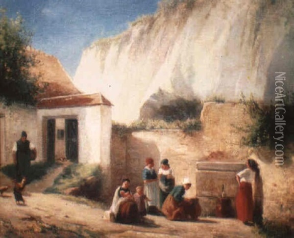 Casas Con Personajes Oil Painting - Cecilio Pizarro