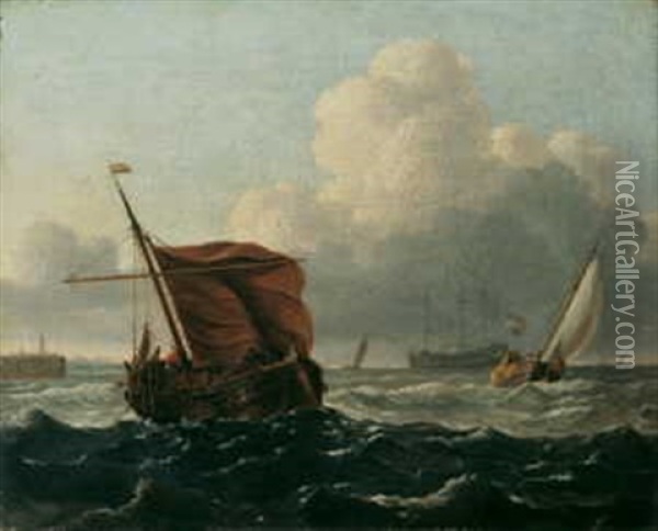Ein Dreimaster Und Fischerboote In Kustennahe Oil Painting - Ludolf Backhuysen the Elder