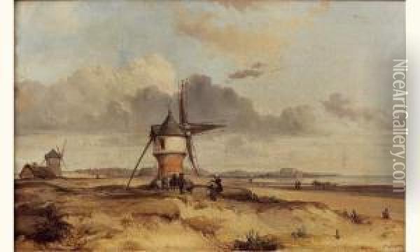 Moulins En Bord De Mer Oil Painting - Charles Louis Mozin