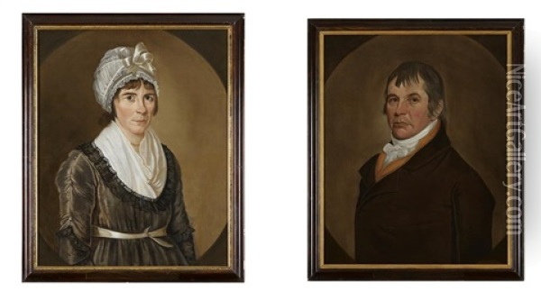 Pair Of Portraits: A Lady And A Gentleman Oil Painting - William Jennys