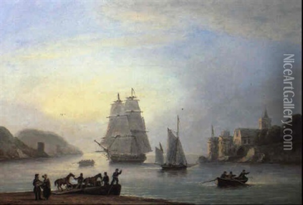 Brig Entering The River Dart Off Dartmouth Castle Oil Painting - Thomas Luny