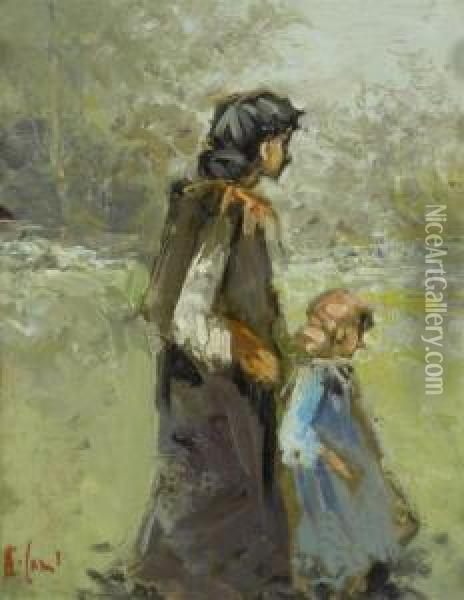Mother And Child Oil Painting - Eduardo Cano De La Pena