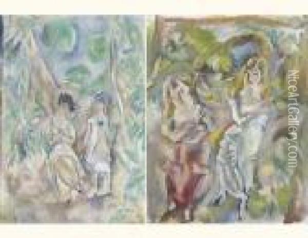Printemps, 1917 - Deux Femmes Dans Un Paysage Oil Painting - Jules Pascin