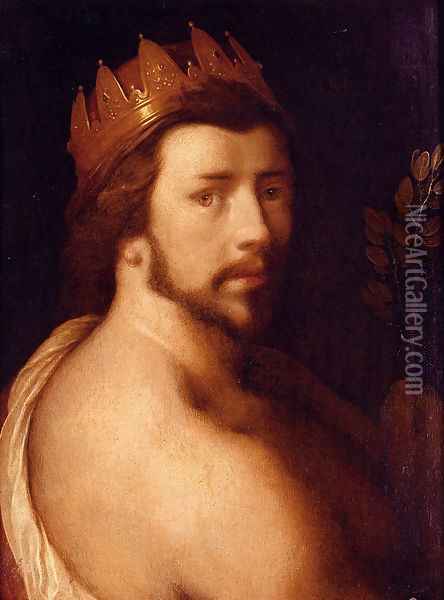 Portrait Of A Man As Apollo, Possibly A Self-Portrait Oil Painting - Cornelis Cornelisz Van Haarlem
