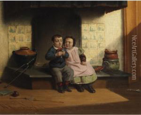Children With A Tasty Morsel Oil Painting - Johannes Christoffel Vaarberg