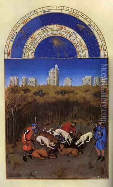 Les tres riches heures du Duc de Berry- Décembre (December) 1412-16 Oil Painting - Jean Limbourg