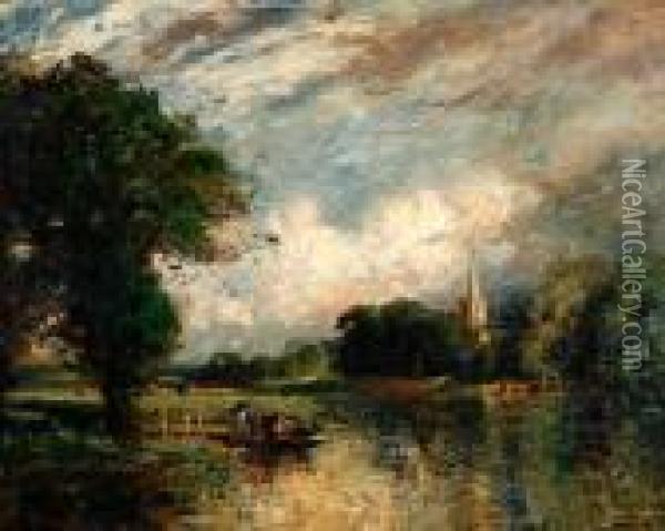 Stratford Church And The River Avon Oil Painting - Thomas E. Mostyn