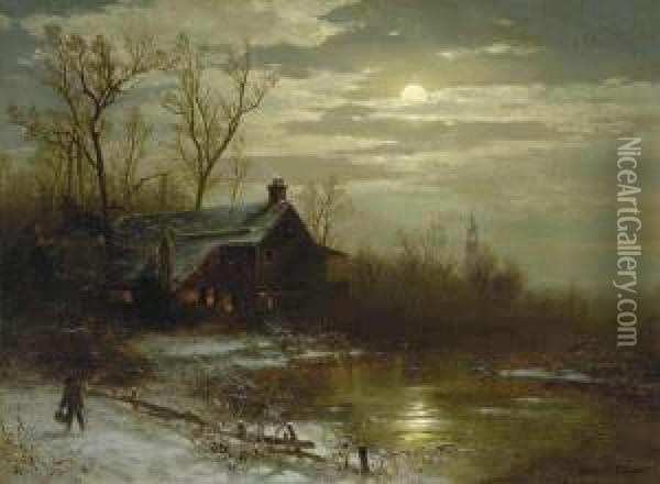 Moonlight, Journey's End Oil Painting - George Herbert McCord
