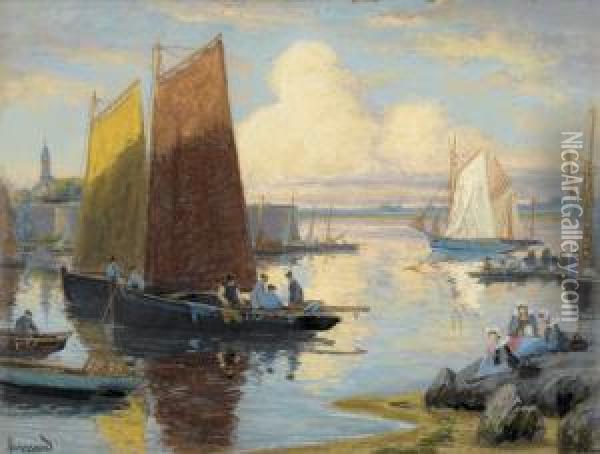 Bretonischer Hafen Mit Fischerbooten. Oil Painting - Mathurin Janssaud