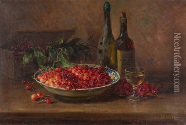 Stillleben Mit Kirschen Und Wein Oil Painting - Louis Letsch