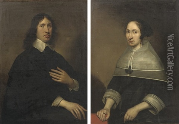 Portrait Of Willem Craeyvanger (1616-1659) (+ Portrait Of Christine Van De Wart; 2 Works) Oil Painting - Paulus Lesire