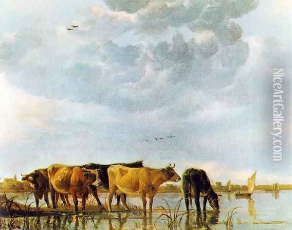 Cows in the Water Oil Painting - Aelbert Cuyp