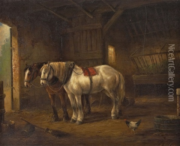 Zwei Pferde Im Stall Oil Painting - Wouter Verschuur the Younger