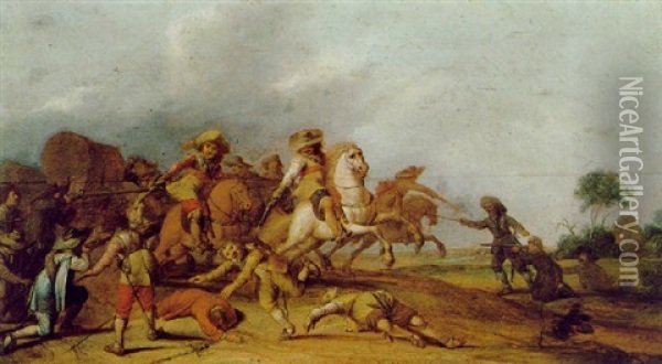 Gefecht Zwischen Reitern Und Musketieren Oil Painting - Pieter Symonsz Potter