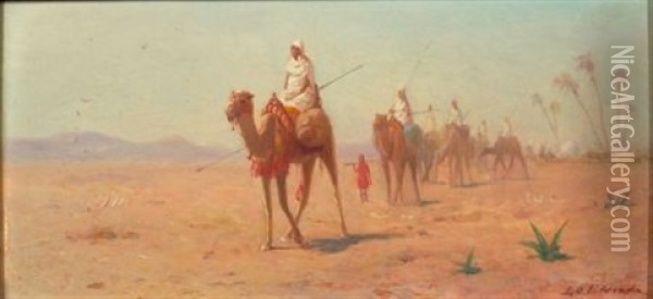 The Desert Caravan Sets Out Oil Painting - Lemuel D. Eldred