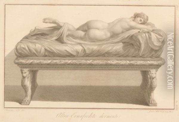 Nude Figure Titled 'altraermafrodito Dormente' Oil Painting - Bernardino Nocchi