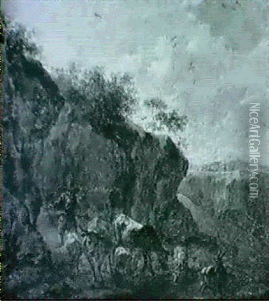 Herde In Einer Gebirgslandschaft Oil Painting - Johannes van der Bent