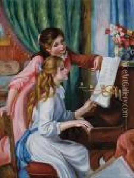 Girls At The Piano Oil Painting - Pierre Auguste Renoir