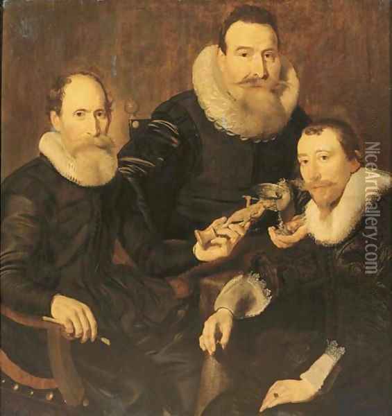 Group portrait of three gentlemen Oil Painting - Thomas De Keyser