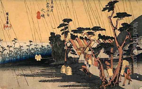 Sudden Shower Oiso from the series Fifty three Stations of the Tokaido Highway Oil Painting - Utagawa or Ando Hiroshige