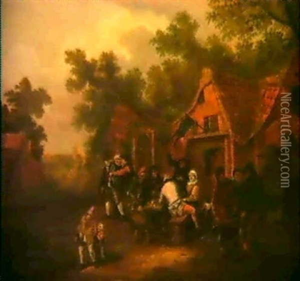 Bauern Vor Einem Wirtshaus Oil Painting - Cornelis Dusart