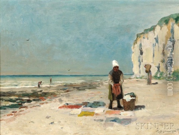 Peasant Women At Work On A Beach Oil Painting - Clement Rollins Grant