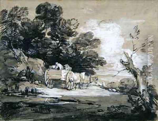 Wooded Landscape with Country Cart and Figures Oil Painting - Thomas Gainsborough
