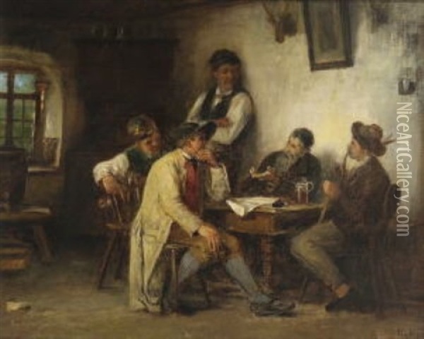 Bauern In Der Stube Oil Painting - Rudolf Epp