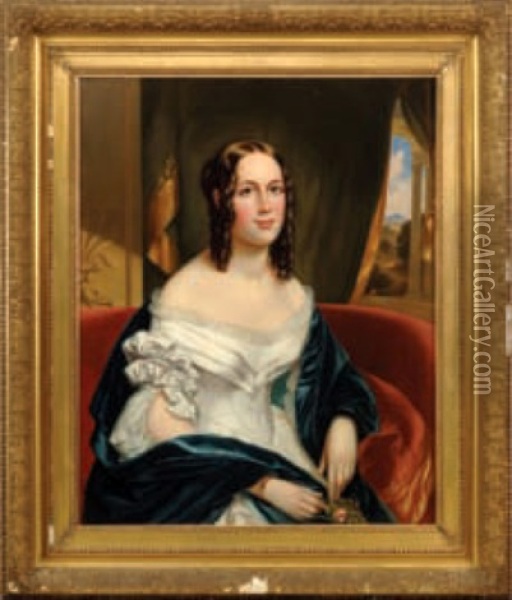 Portrait Of A Lady In White, Margarette H. Berry Oil Painting - Henry Cheever Pratt