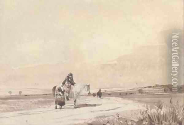 Travellers on a road Oil Painting - David Cox